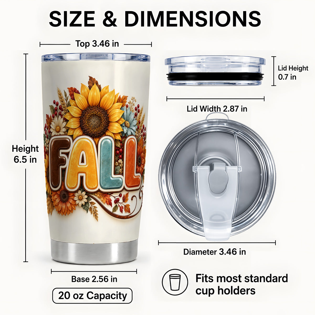 #pl[20oz|Steel] Autumn Sunflower Tumbler 20oz, Fall Tumbler, Stainless Steel Travel Cup