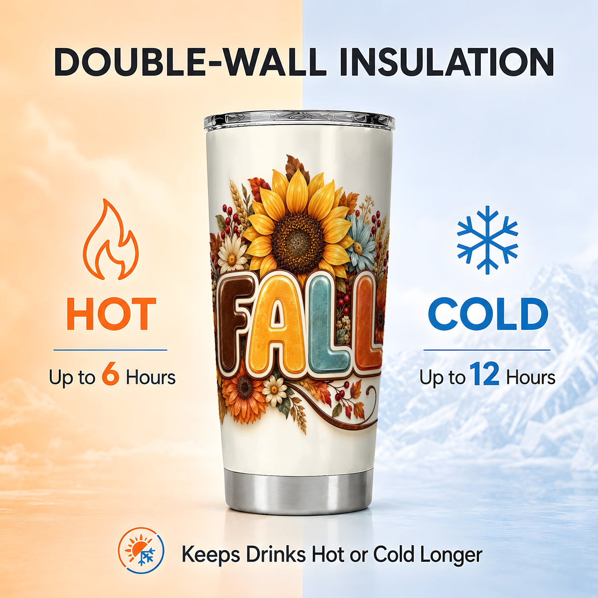 #pl[20oz|Steel] Autumn Sunflower Tumbler 20oz, Fall Tumbler, Stainless Steel Travel Cup