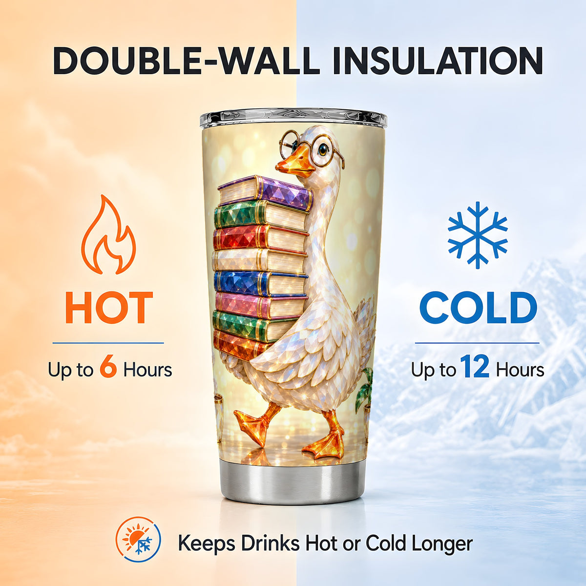 #pl[20oz|Steel] Bookish Goose Tumbler 20oz, Reading Tumbler, Stainless Steel Travel Cup
