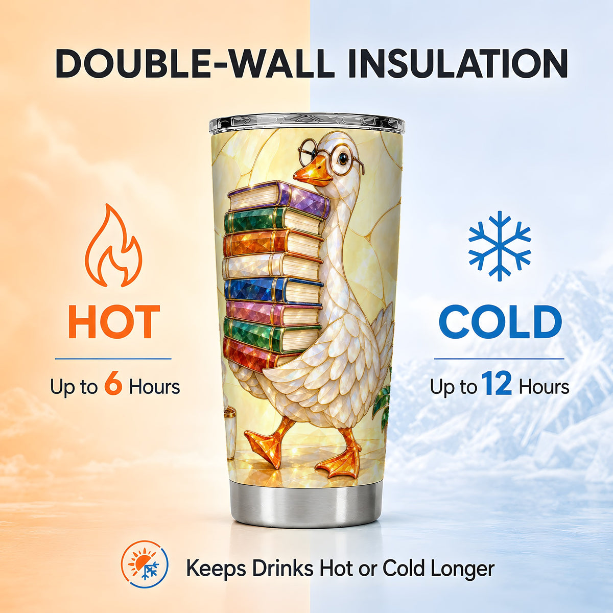 #pl[20oz|Steel] Bookish Goose Tumbler 20oz, Reading Tumbler, Stainless Steel Travel Cup