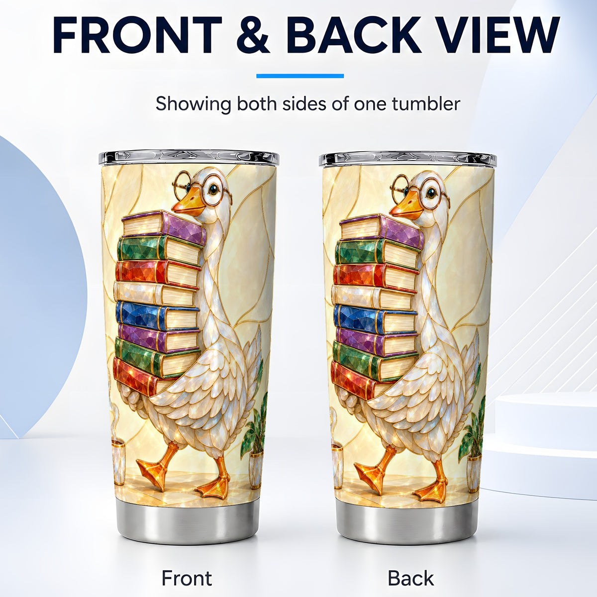 #pl[20oz|Steel] Bookish Goose Tumbler 20oz, Reading Bird Stainless Steel Travel Cup