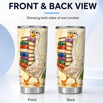 #pl[20oz|Steel] Bookish Goose Tumbler 20oz, Reading Bird Stainless Steel Travel Cup