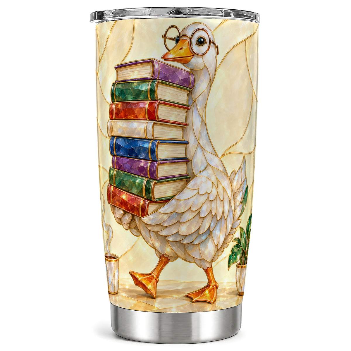 Bookish Goose Tumbler 20oz, Reading Bird Stainless Steel Travel Cup