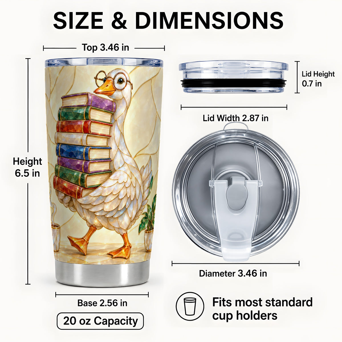 #pl[20oz|Steel] Bookish Goose Tumbler 20oz, Reading Bird Stainless Steel Travel Cup
