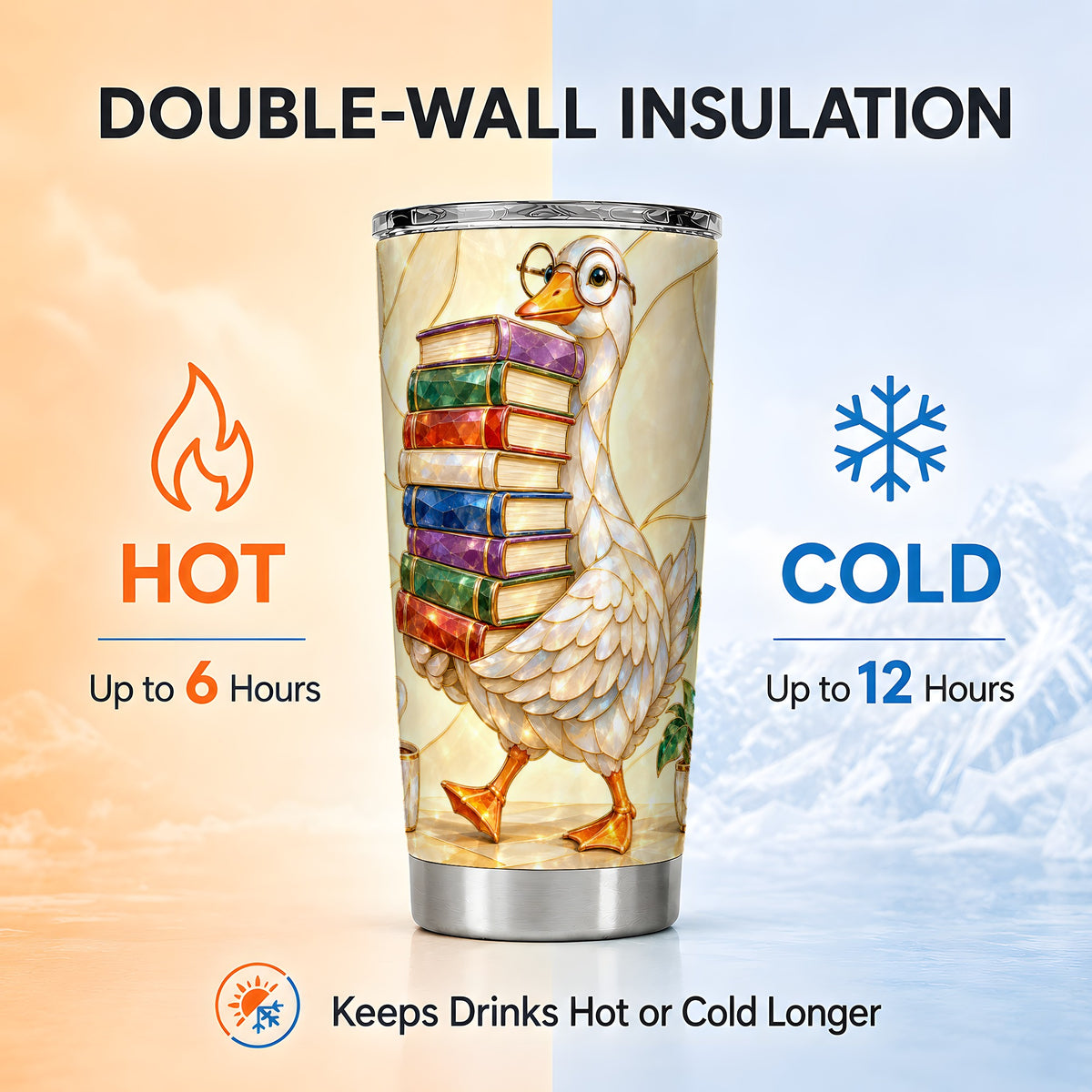 #pl[20oz|Steel] Bookish Goose Tumbler 20oz, Reading Bird Stainless Steel Travel Cup