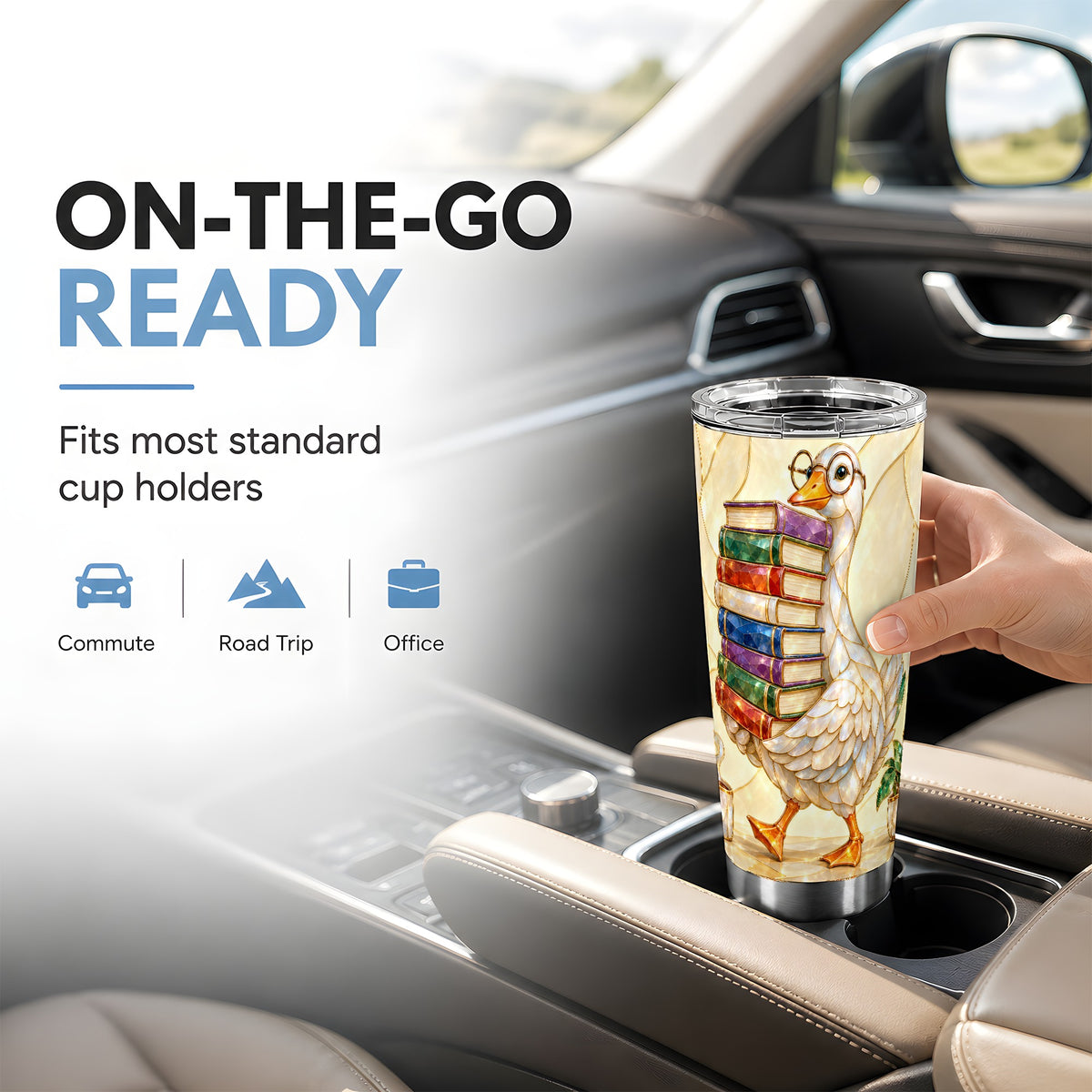 #pl[20oz|Steel] Bookish Goose Tumbler 20oz, Reading Bird Stainless Steel Travel Cup