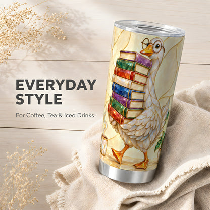 #pl[20oz|Steel] Bookish Goose Tumbler 20oz, Reading Bird Stainless Steel Travel Cup