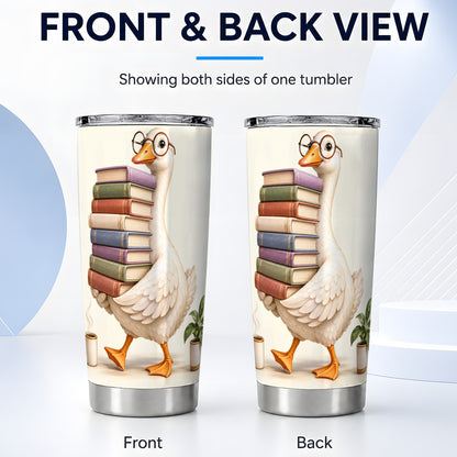 #pl[20oz|Steel] Reading Goose Tumbler 20oz, Book Stack Stainless Steel Travel Cup