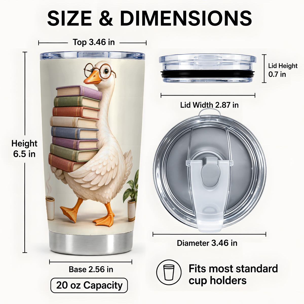 #pl[20oz|Steel] Reading Goose Tumbler 20oz, Book Stack Stainless Steel Travel Cup