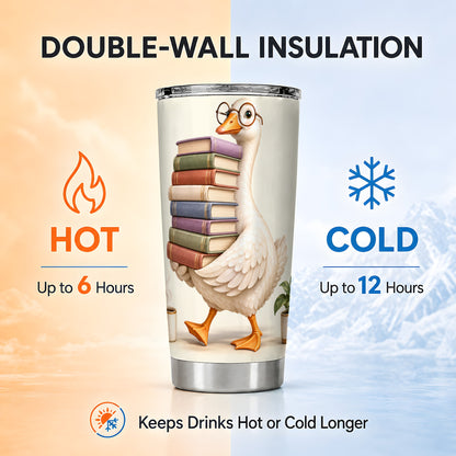 #pl[20oz|Steel] Reading Goose Tumbler 20oz, Book Stack Stainless Steel Travel Cup