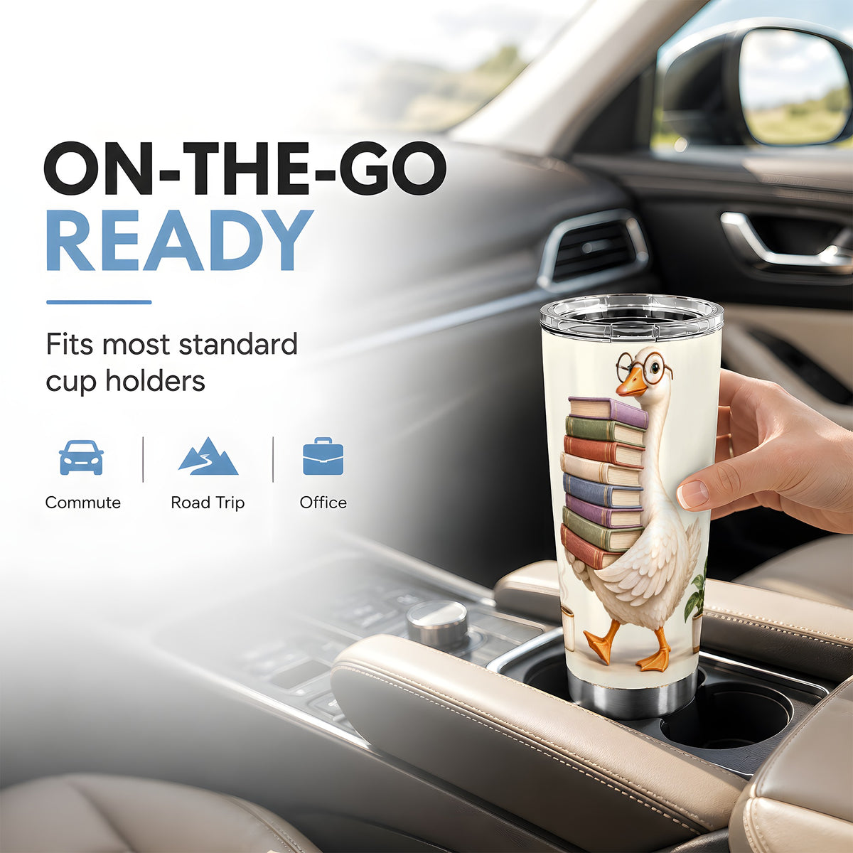 #pl[20oz|Steel] Reading Goose Tumbler 20oz, Book Stack Stainless Steel Travel Cup