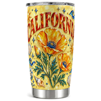 California Poppy Tumbler 20oz, Coastal Floral Stainless Steel Travel Cup