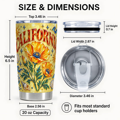 #pl[20oz|Steel] California Poppy Tumbler 20oz, Coastal Floral Stainless Steel Travel Cup