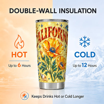 #pl[20oz|Steel] California Poppy Tumbler 20oz, Coastal Floral Stainless Steel Travel Cup