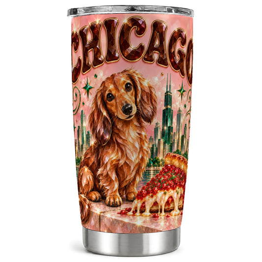 Chicago Dog Pizza Tumbler 20oz, Dachshund Tumbler, Stainless Steel Cup