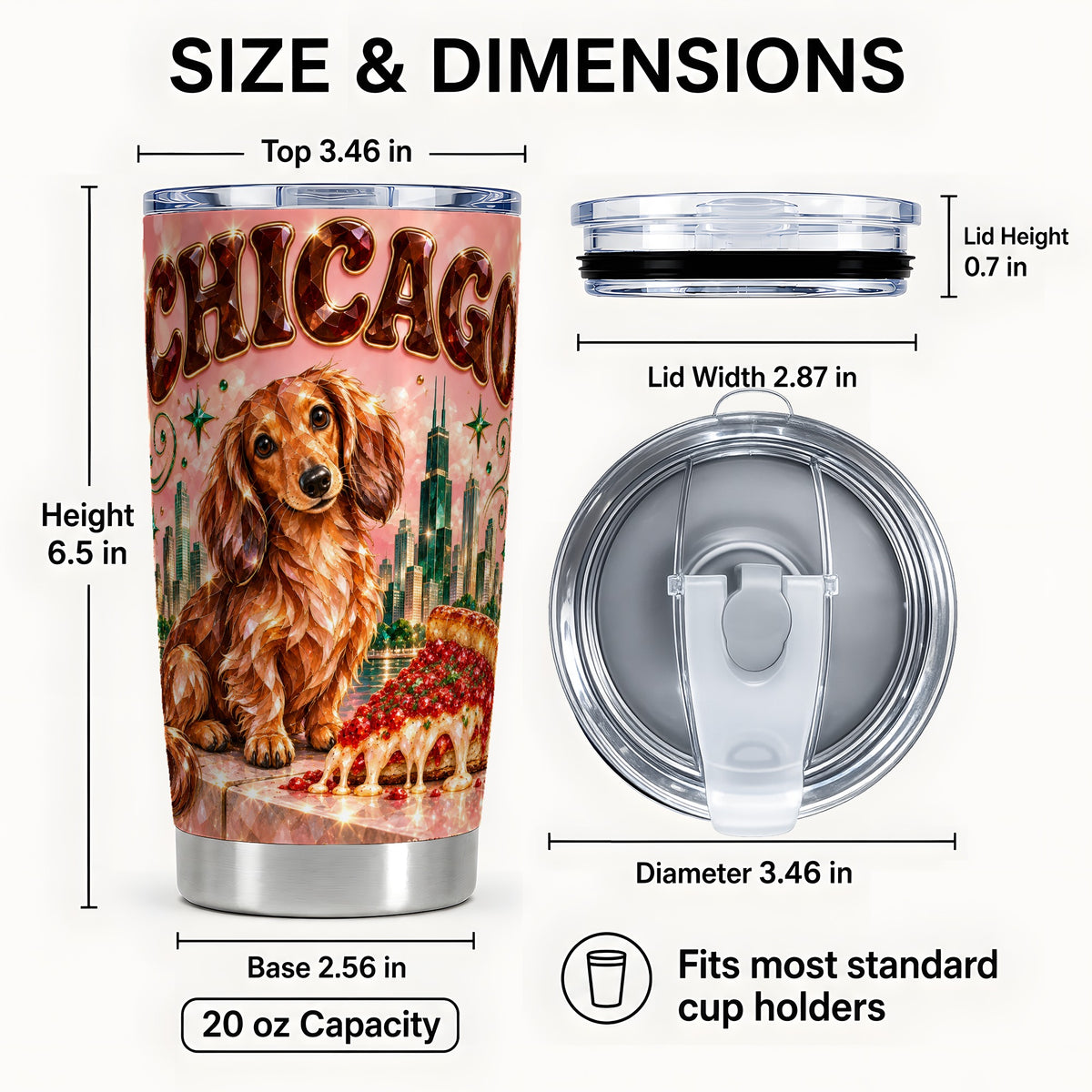 #pl[20oz|Steel] Chicago Dog Pizza Tumbler 20oz, Dachshund Tumbler, Stainless Steel Cup