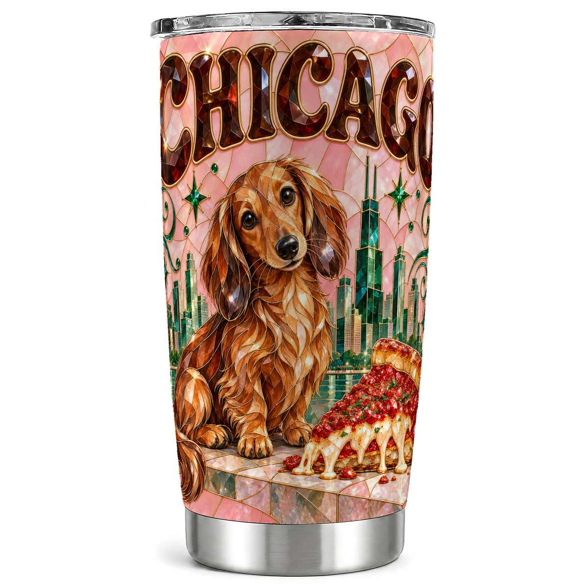 Chicago Dog Pizza Tumbler 20oz, Dachshund Tumbler, Stainless Steel Cup