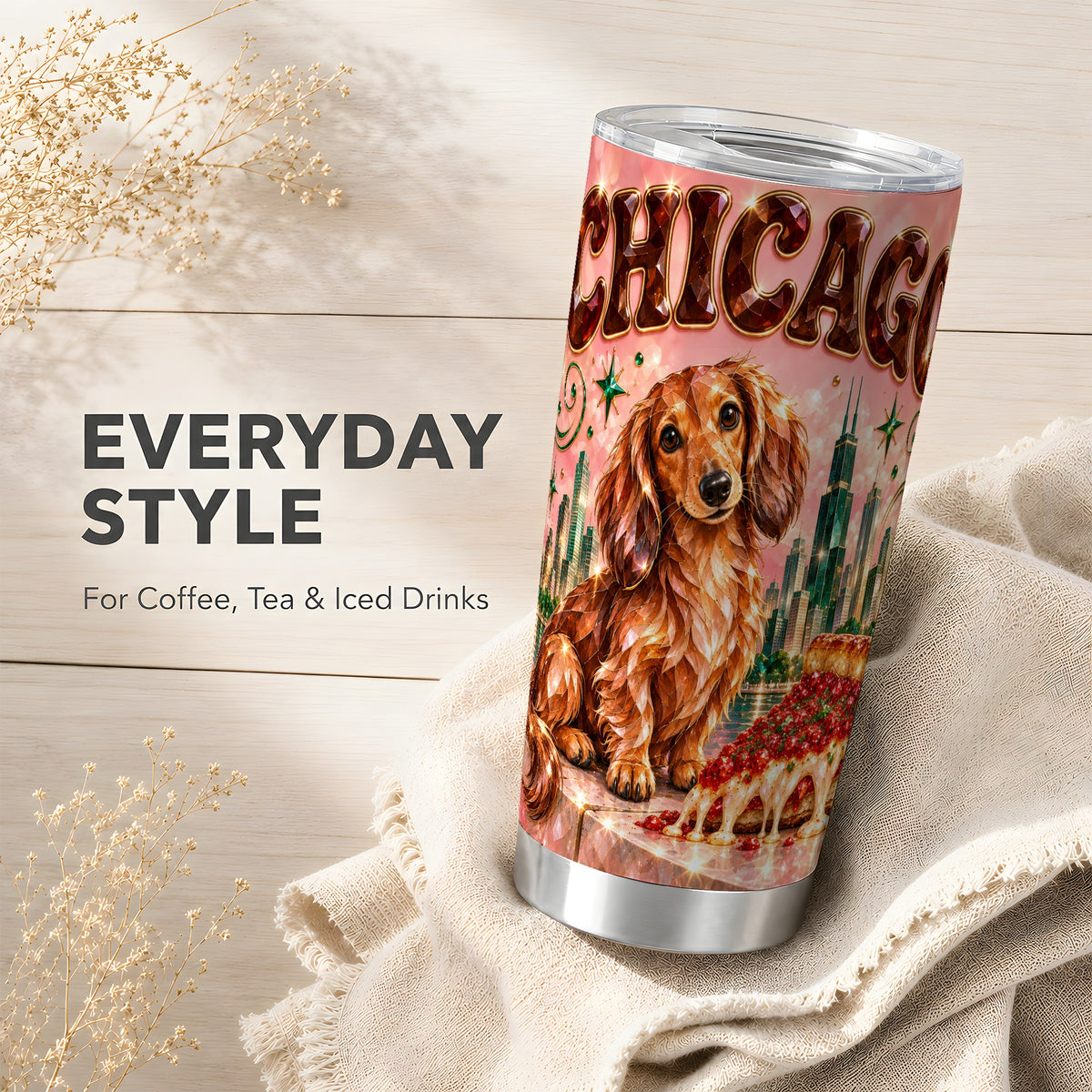 #pl[20oz|Steel] Chicago Dog Pizza Tumbler 20oz, Dachshund Tumbler, Stainless Steel Cup