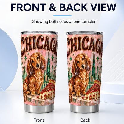#pl[20oz|Steel] Chicago Dog Pizza Tumbler 20oz, Dachshund Tumbler, Stainless Steel Cup