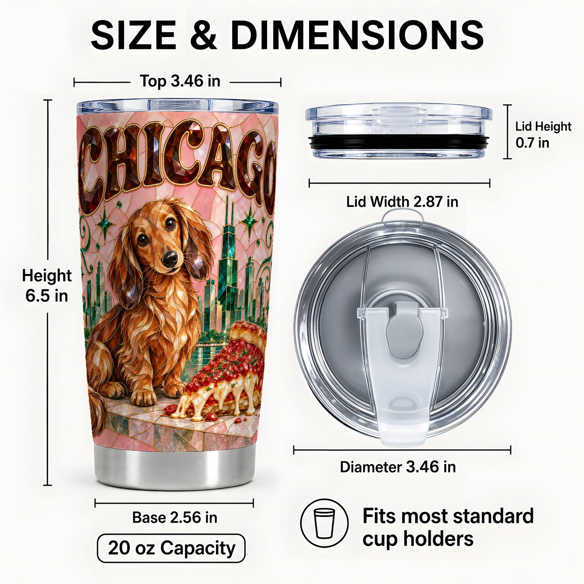 #pl[20oz|Steel] Chicago Dog Pizza Tumbler 20oz, Dachshund Tumbler, Stainless Steel Cup