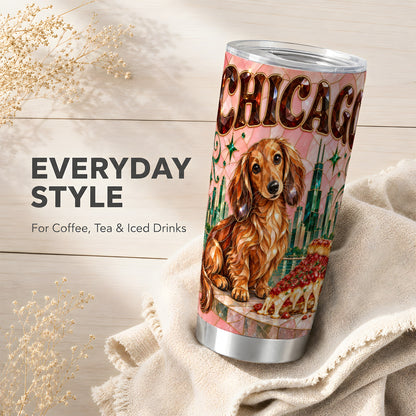 #pl[20oz|Steel] Chicago Dog Pizza Tumbler 20oz, Dachshund Tumbler, Stainless Steel Cup