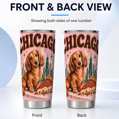 #pl[20oz|Steel] Chicago Dog Pizza Tumbler 20oz, Dachshund Tumbler, Stainless Steel Cup