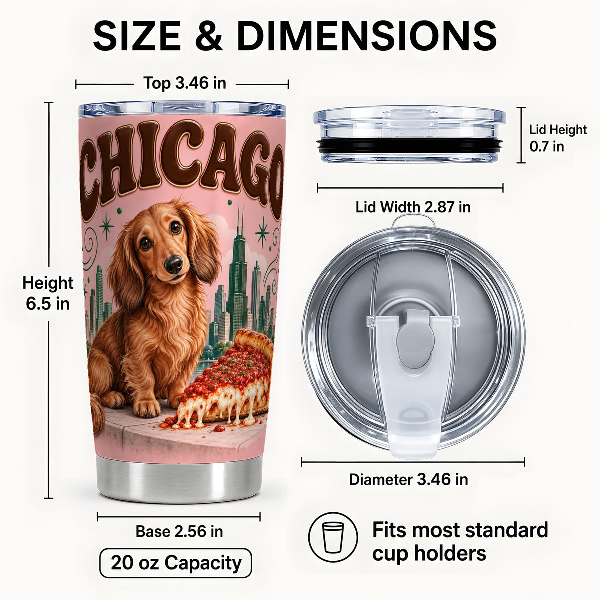 #pl[20oz|Steel] Chicago Dog Pizza Tumbler 20oz, Dachshund Tumbler, Stainless Steel Cup