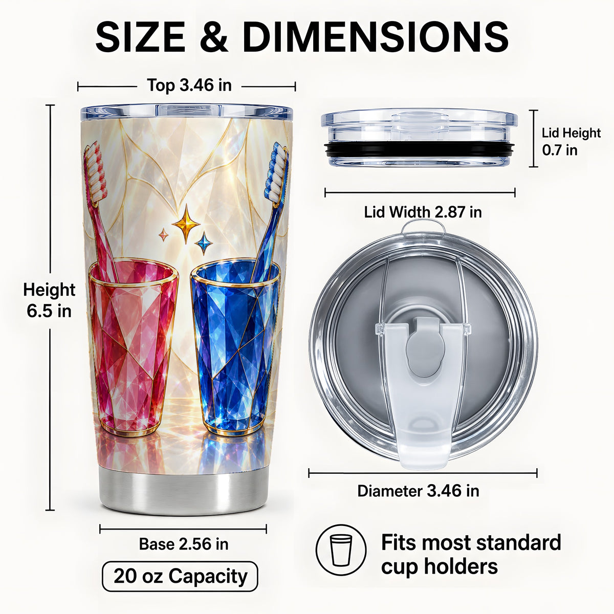 #pl[20oz|Steel] Gemstone Toothbrush Pair Tumbler 20oz, Dental Stainless Steel Travel Cup