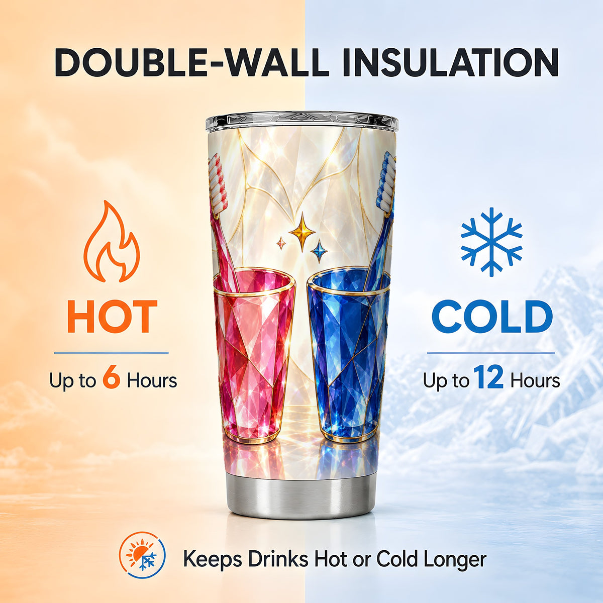 #pl[20oz|Steel] Gemstone Toothbrush Pair Tumbler 20oz, Dental Stainless Steel Travel Cup