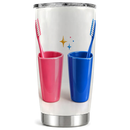 Pink Blue Toothbrush Pair Tumbler 20oz, Dental Stainless Steel Travel Cup