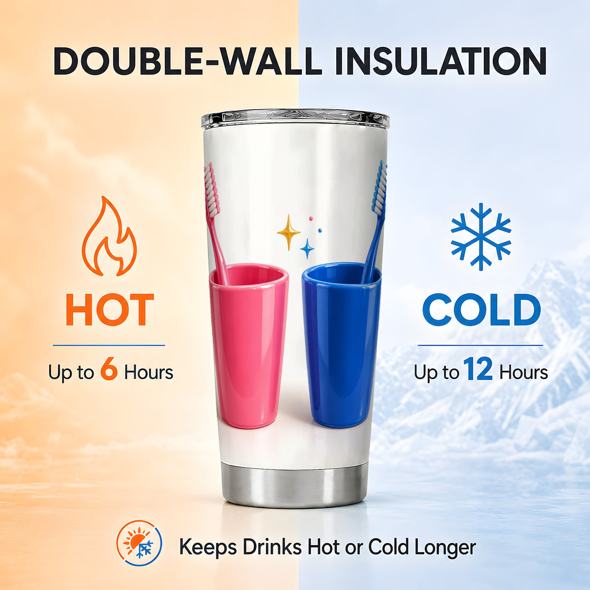 #pl[20oz|Steel] Pink Blue Toothbrush Pair Tumbler 20oz, Dental Stainless Steel Travel Cup