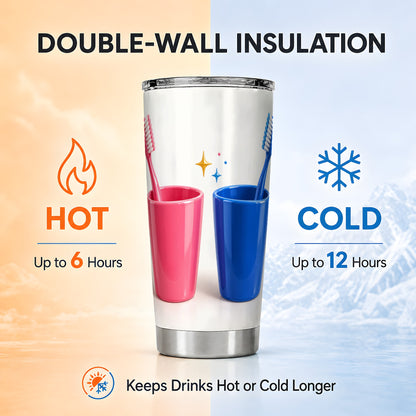 #pl[20oz|Steel] Pink Blue Toothbrush Pair Tumbler 20oz, Dental Stainless Steel Travel Cup