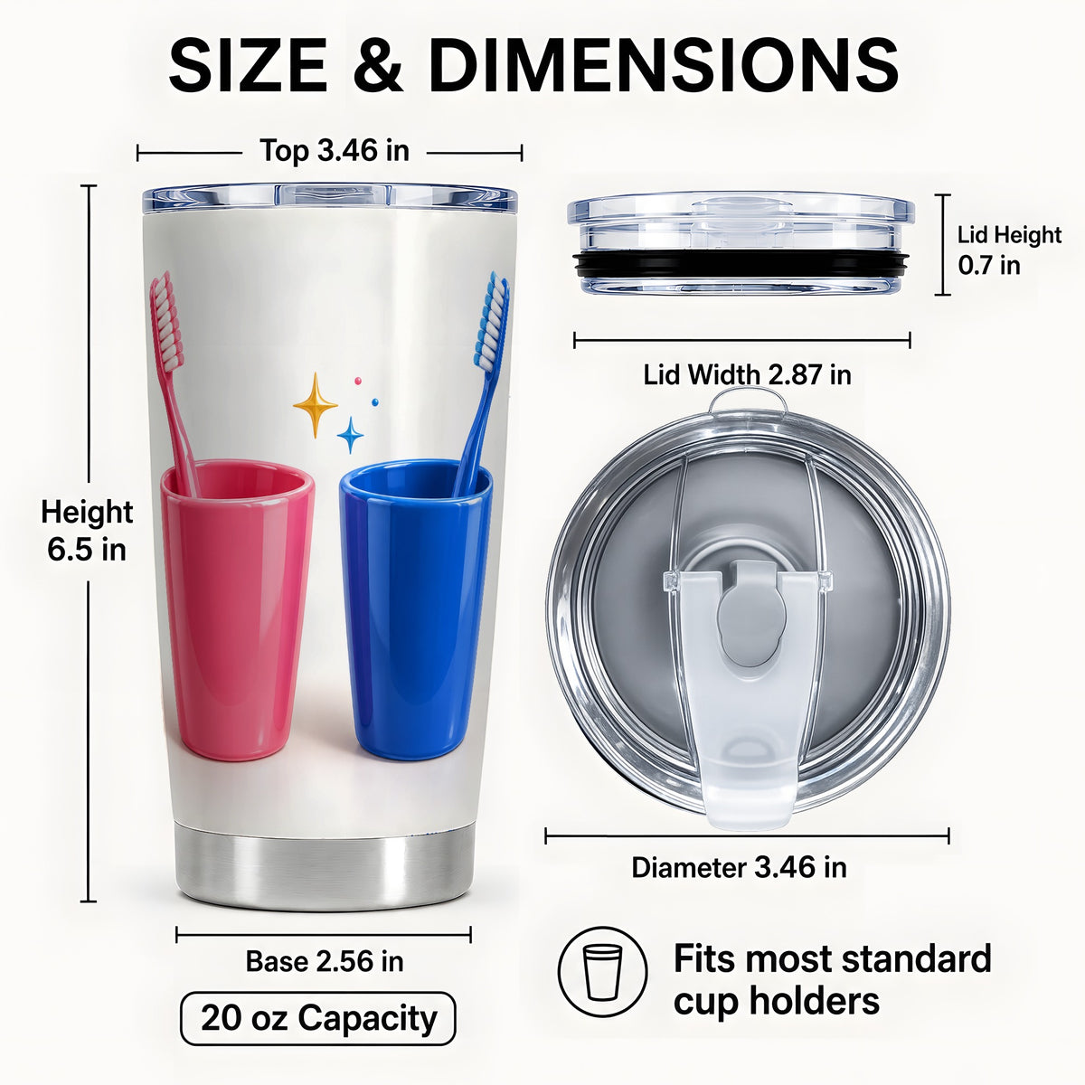 #pl[20oz|Steel] Pink Blue Toothbrush Pair Tumbler 20oz, Dental Stainless Steel Travel Cup