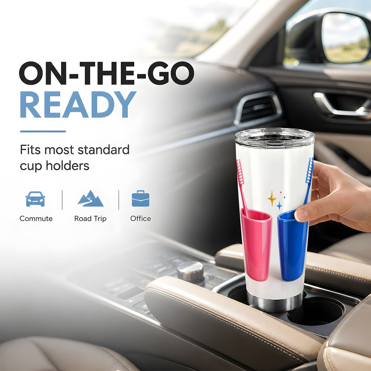 #pl[20oz|Steel] Pink Blue Toothbrush Pair Tumbler 20oz, Dental Stainless Steel Travel Cup