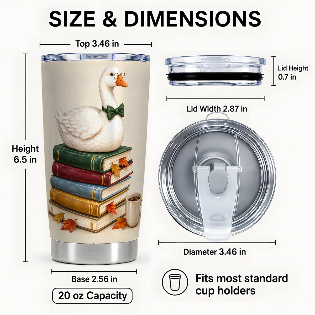 #pl[20oz|Steel] Bookish Goose Tumbler 20oz, Autumn Stainless Steel Travel Cup
