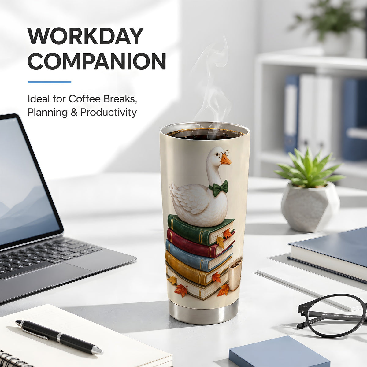 #pl[20oz|Steel] Bookish Goose Tumbler 20oz, Autumn Stainless Steel Travel Cup
