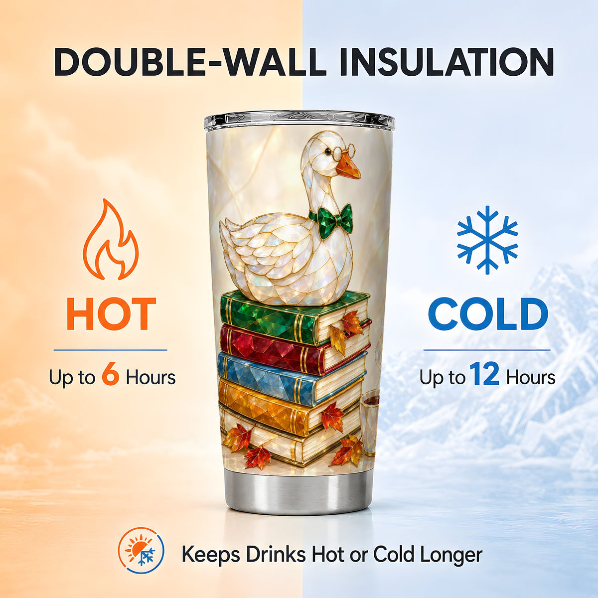 #pl[20oz|Steel] Jeweled Bookish Goose Tumbler 20oz, Autumn Stainless Steel Travel Cup