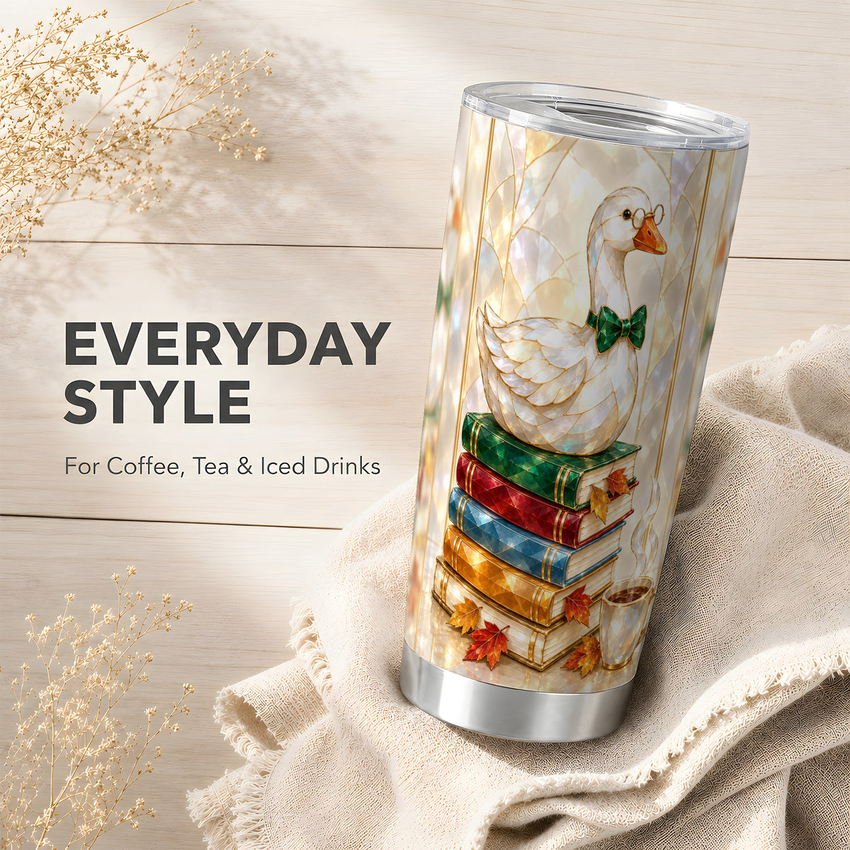 #pl[20oz|Steel] Bookish Bird 20oz Tumbler, Autumn Reader Stainless Steel Travel Cup
