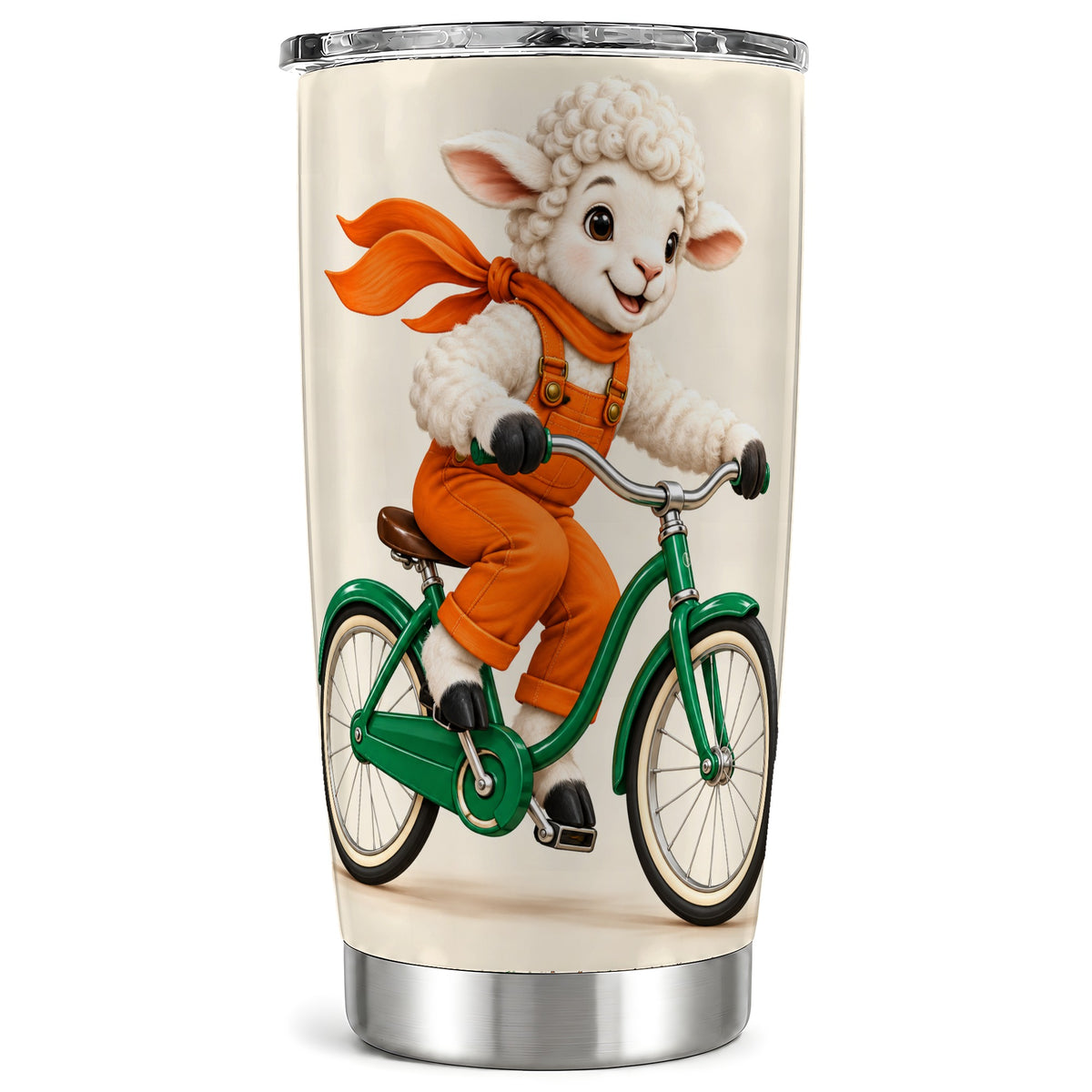 Cycling Lamb 20oz Tumbler, Cute Bicycle Stainless Steel Travel Cup