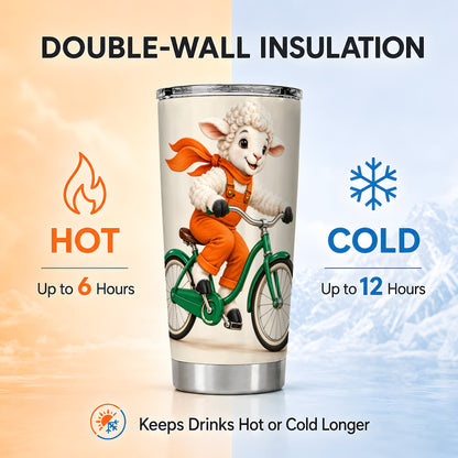 #pl[20oz|Steel] Cycling Lamb 20oz Tumbler, Cute Bicycle Stainless Steel Travel Cup