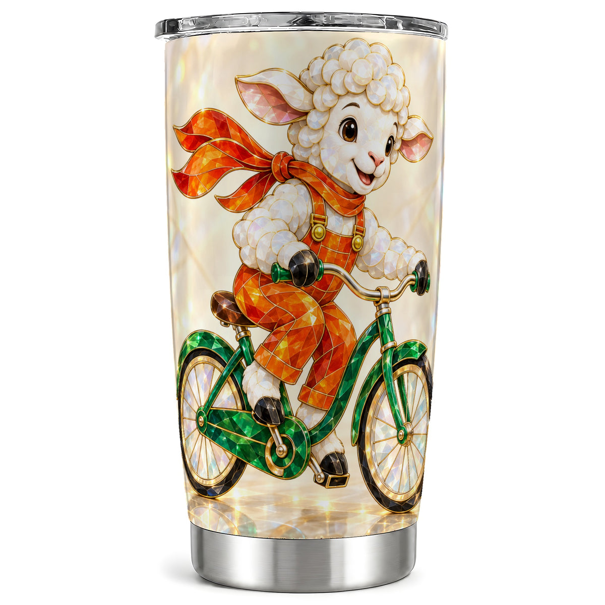 Crystal Cycling Lamb 20oz Tumbler, Bicycle Stainless Steel Travel Cup