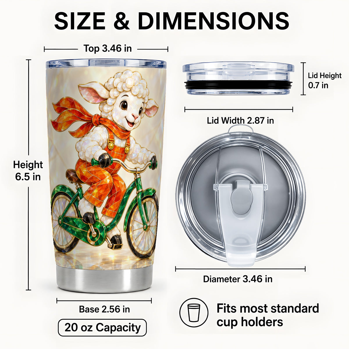 #pl[20oz|Steel] Crystal Cycling Lamb 20oz Tumbler, Bicycle Stainless Steel Travel Cup