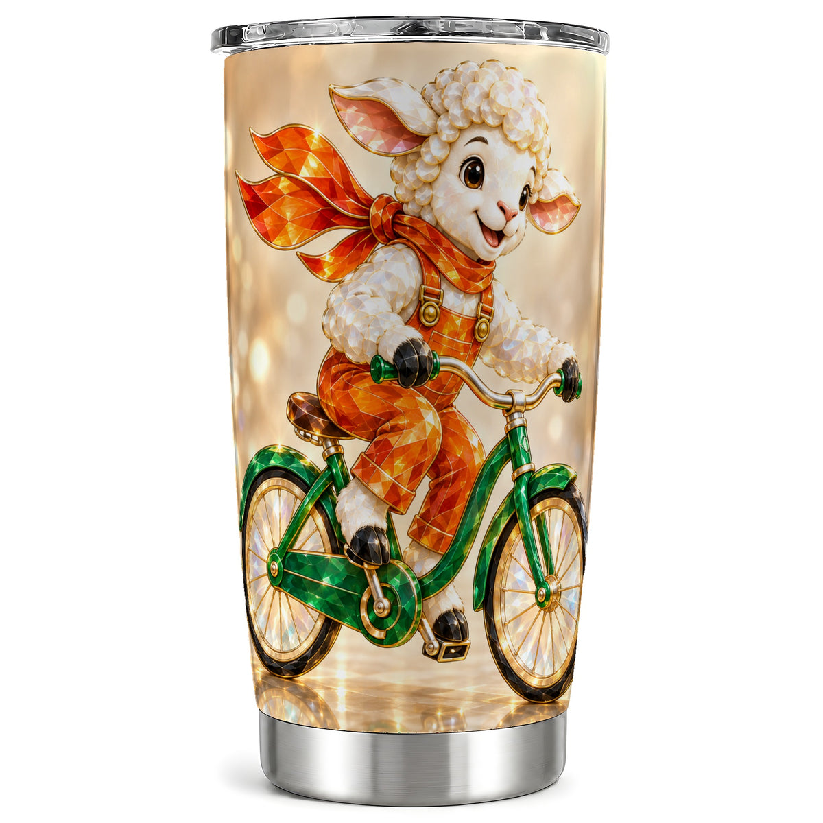 Cycling Lamb Tumbler 20oz, Cute Sheep Tumbler, Stainless Steel Travel Cup