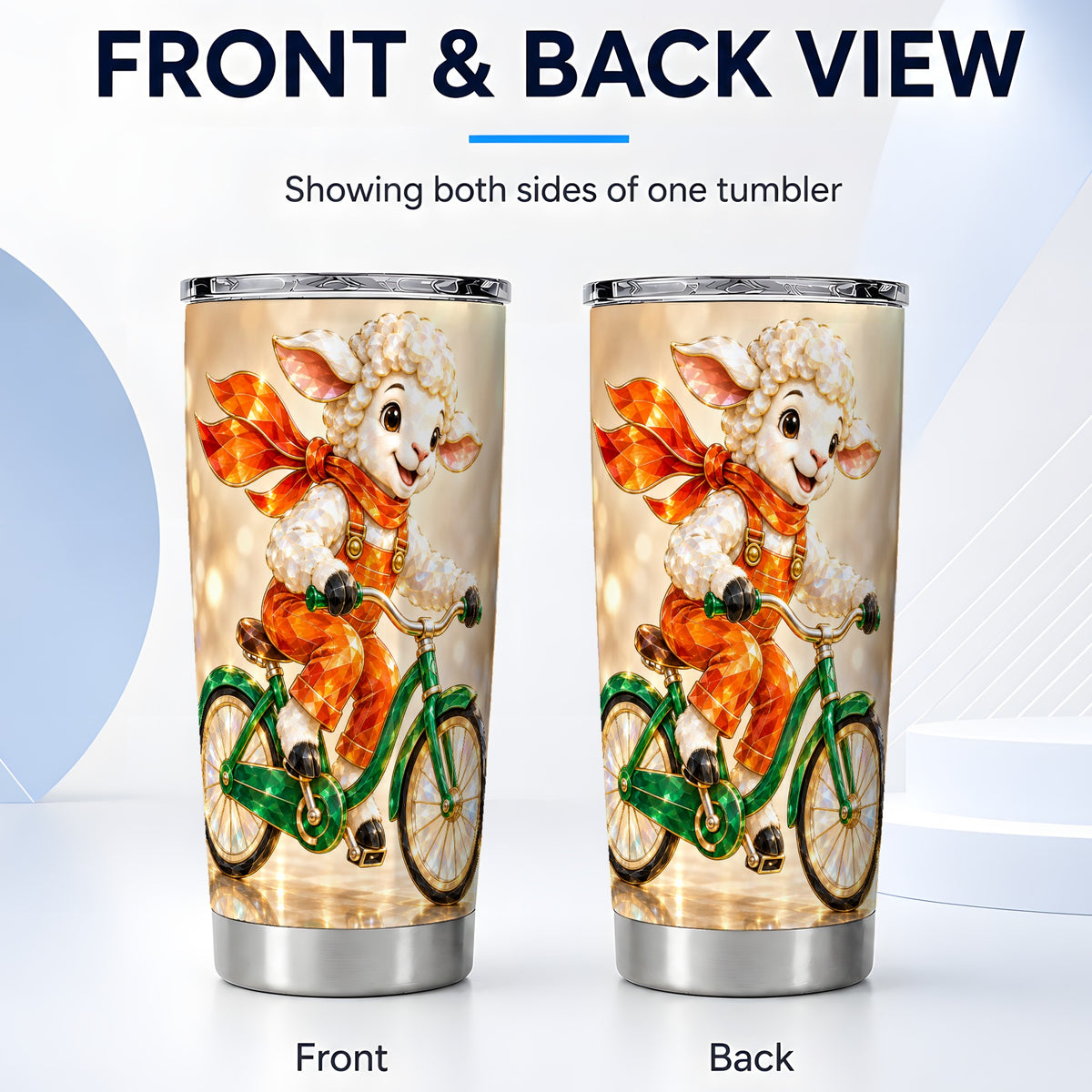 #pl[20oz|Steel] Cycling Lamb Tumbler 20oz, Cute Sheep Tumbler, Stainless Steel Travel Cup
