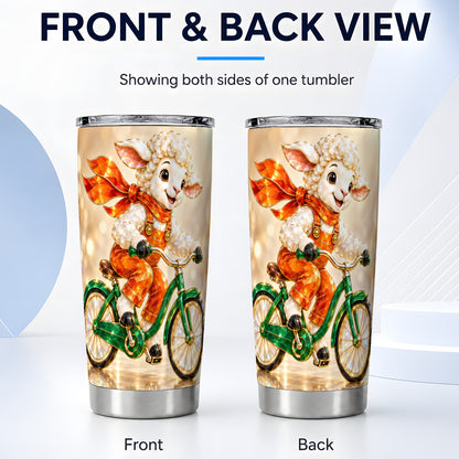#pl[20oz|Steel] Cycling Lamb Tumbler 20oz, Cute Sheep Tumbler, Stainless Steel Travel Cup