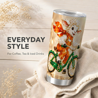 #pl[20oz|Steel] Cycling Lamb Tumbler 20oz, Cute Sheep Tumbler, Stainless Steel Travel Cup