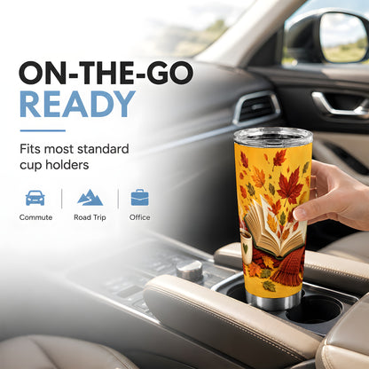 #pl[20oz|Steel] Autumn Reading Tumbler 20oz, Book Lover Tumbler, Stainless Steel Travel Cup