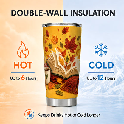 #pl[20oz|Steel] Autumn Reading Tumbler 20oz, Book Lover Tumbler, Stainless Steel Travel Cup