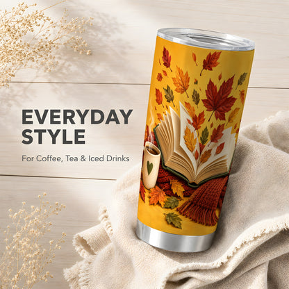 #pl[20oz|Steel] Autumn Reading Tumbler 20oz, Book Lover Tumbler, Stainless Steel Travel Cup