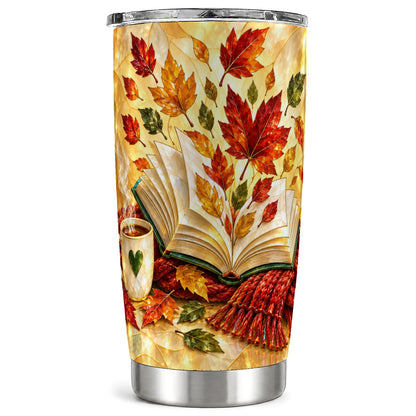 Autumn Book Tumbler 20oz, Mosaic Style Tumbler, Stainless Steel Travel Cup
